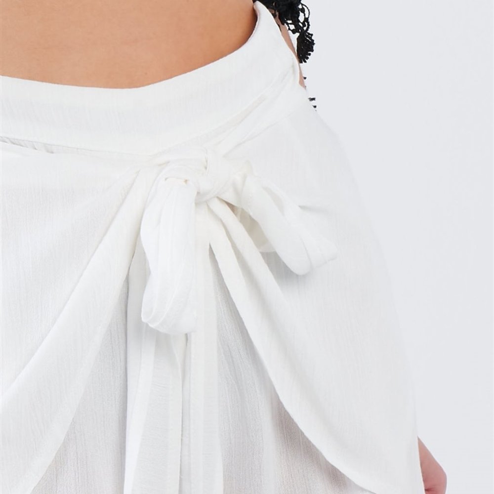 Off-White Boho Chic Wrap Sheer Mini Shorts - Picture 2 of 5